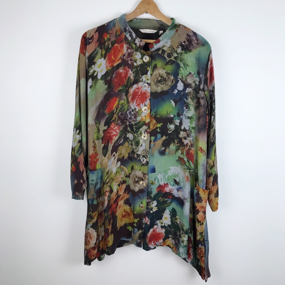 Soft Surroundings Floral Print Tunic in Green, Red, Yellow